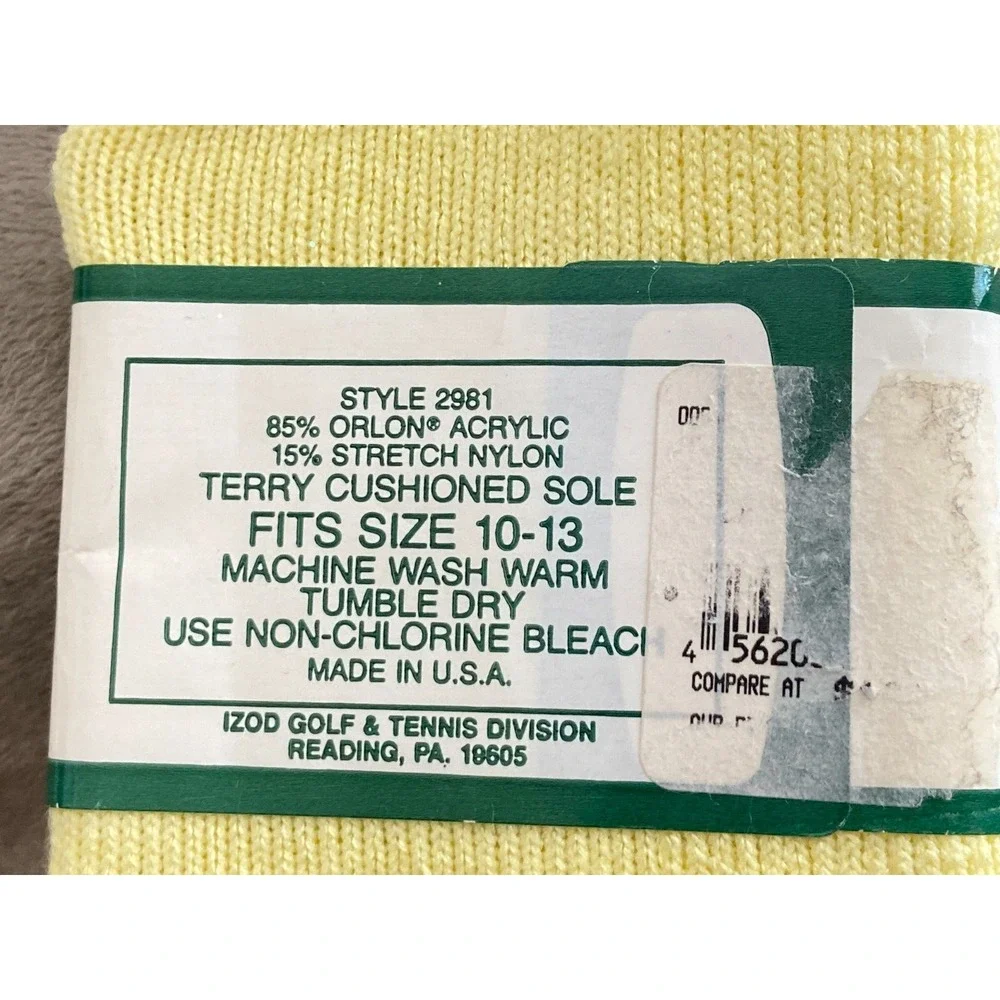 Vintage Men's IZOD Pastel YELLOW Orlon Terry Cushion Foot ANKLE Sun SOCKS NEW
